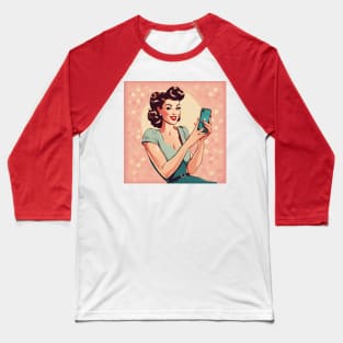 Fashionable Retro Phone Vintage Vibe Mobile Pin Up Art Baseball T-Shirt